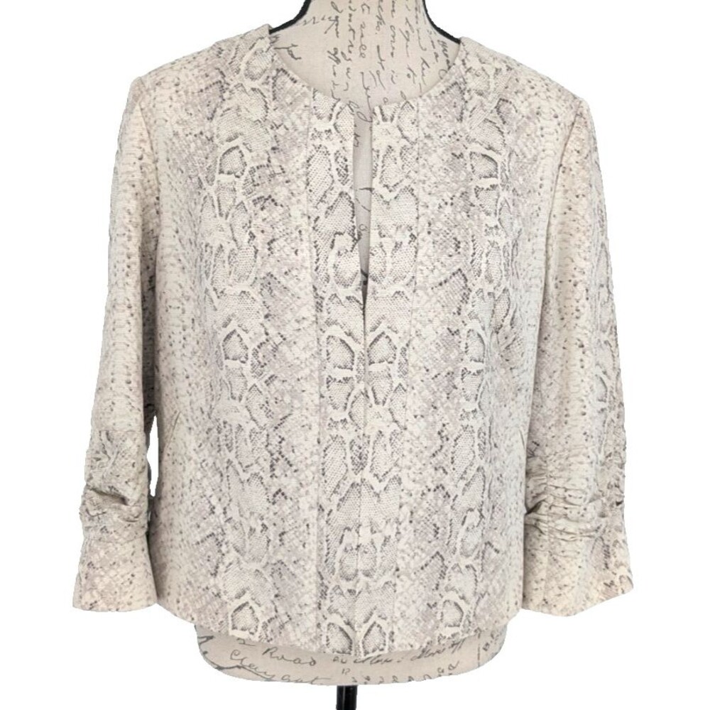ANTHRACITE 100% Silk Blazer Jacket Ivory Subtle Animal Print Sz 14